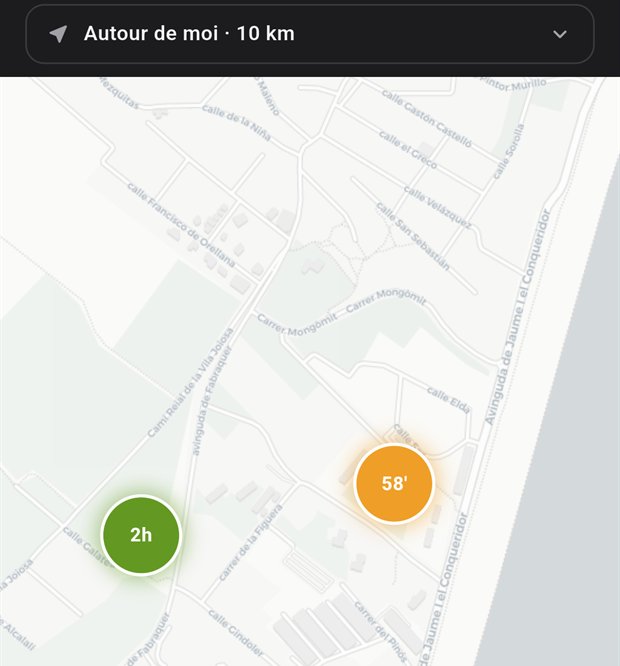 La carte de FlashDeal : les deals disponibles positionnés autour de la position de l'utilisateur.